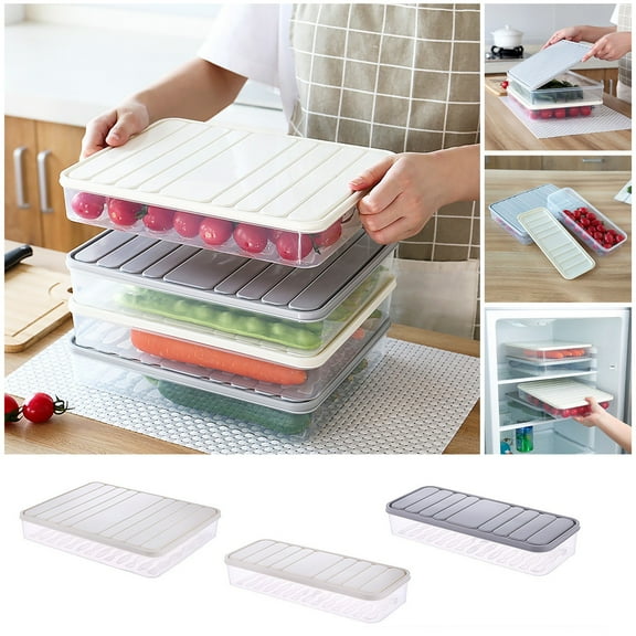 Food Storage Containers Household Dumpling Storage Box Multi-Layer Dumpling Freezer Box - Food-Grade Quick-Freeze Container for Frozen Meals, Reusable Stackable Organizer with Lids(Gray-Small)