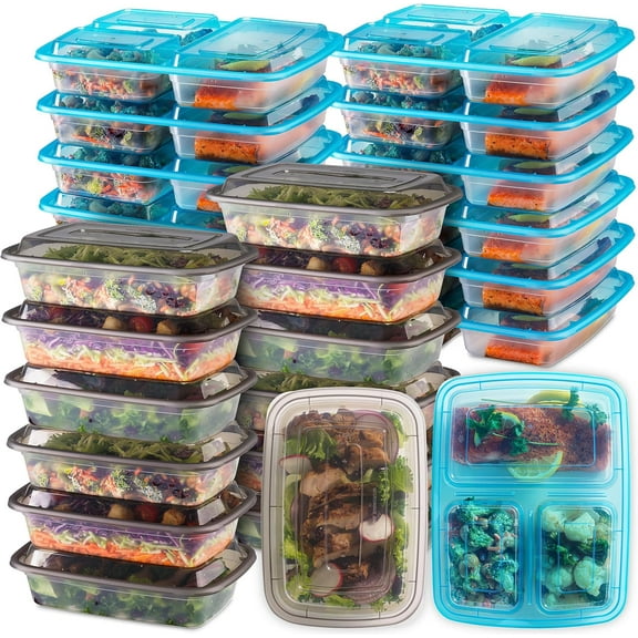 Food Storage Containers with Lids, 24 Pack, 32 oz, 12 Single and 12 3-Compartment Meal Prep Containers, BPA Free, Microwave Freezer Dishwasher Safe