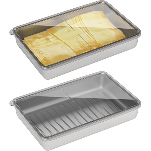 Food Storage Containers with Lids: 2 Pcs Stainless Steel Airtight Cheese Containers for Fridge, Dishwasher Safe Fridge Organizer, Lunch Meat Delicatessen Storage Containers Fruit Tray