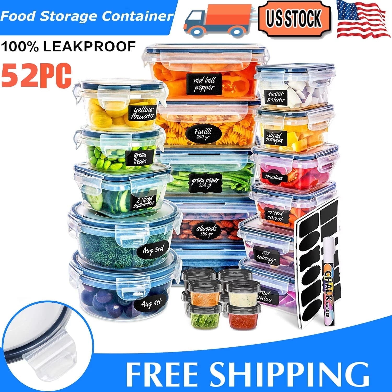 Food Storage Containers with Lids, 52 Piece Leak Proof Clear Plastic Food Container for Food, BPA-Free, Food Meal Storage Set, Meal Prep Container Stackable Containers, PP+Silicone - Walmart.com