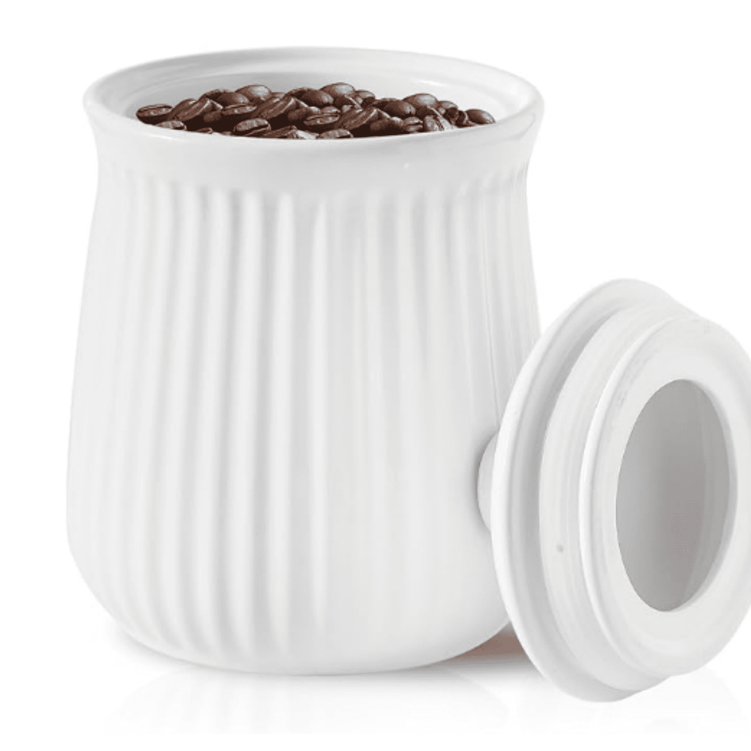 Food Storage Containers with Lids, 88 oz Ceramic Food Storage Jar, Airtight Cookie Candy Jar for Coffee Beans, Tea-leave, Sugar, Salt, Flour, Spice, Dog Treat Container, Microwaveable, White