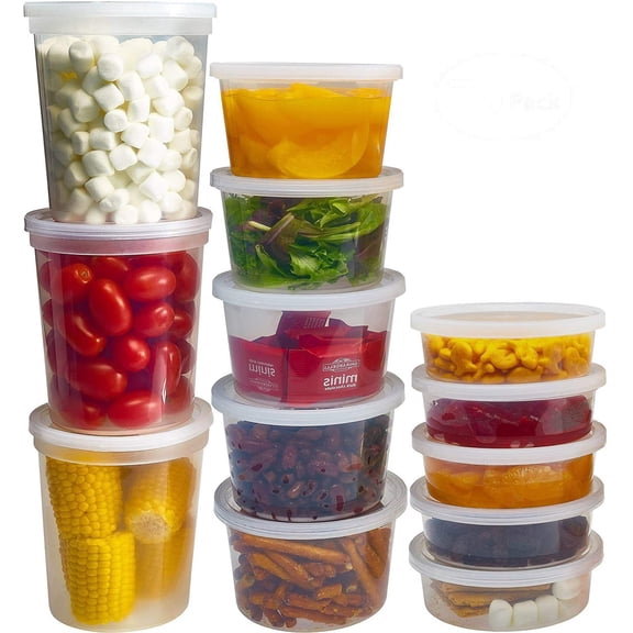 Food Storage Containers with Lids 8oz, 16oz, 32oz Freezer Deli Cups Combo Pack, 44 Sets BPA-Free Leakproof Round Clear Takeout Container Meal Prep Microwavable, Airtight Lids (Mixed Sizes)