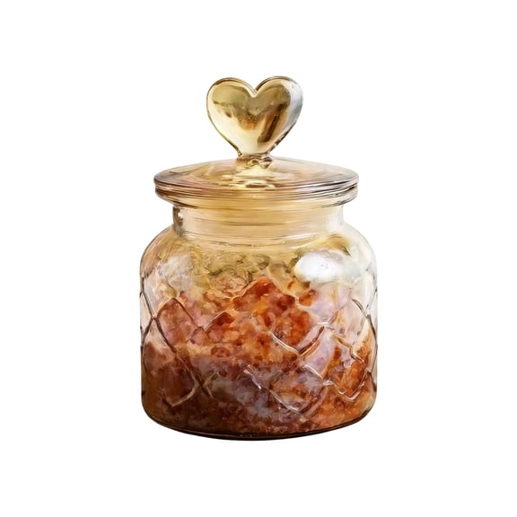 Food Storage Containers with Lids Airtight Glass Heart Jar with Airtight Lid Creative Amber Storage Container for Tea Candy Sea Salt Transparent Kitchen Pantry Decor