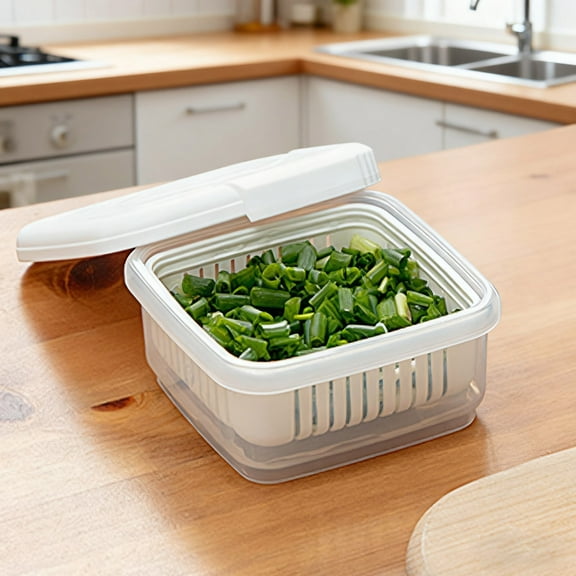 Food Storage Containers with Lids Fridge Berry Storage Container with Lid/Strainer Fresh Produce Saver Keeper for Scallion Ginger Garlic Vegetable Fruit Meat Lettuce