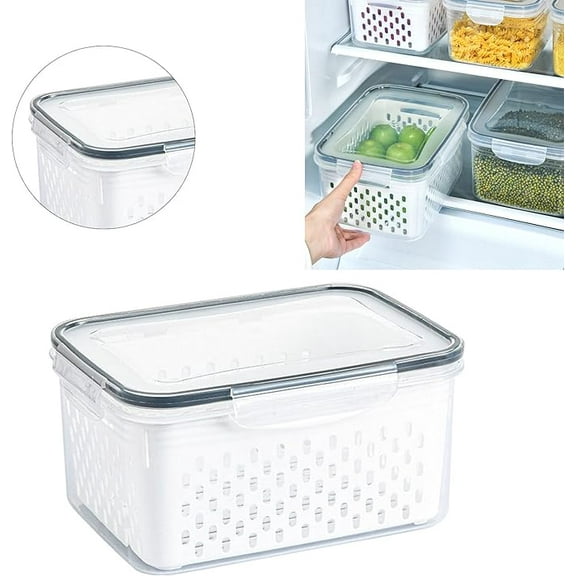 Food Storage Containers with Lids, Fruit Storage Containers for Fridge, Transparent Storage Box with Drain Basket Provide A Convenient Way to Store Food and Groceries to Help Reduce Clutter, 850ML