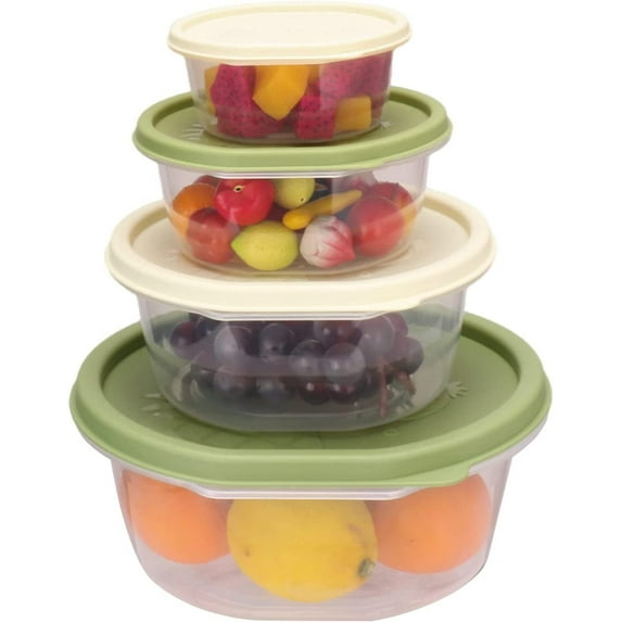 Food Storage Containers with Lids - Plastic Serving Bowls - BPA Free Stackable Storage Containers for Kitchen - Green Leftover Salad Bowls - Nesting Microwave Safe Container Set