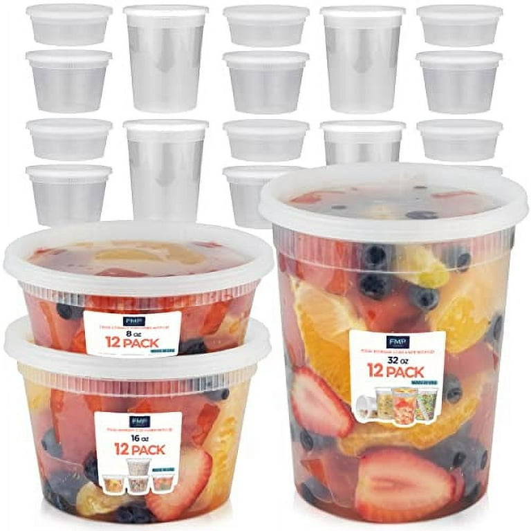 Food Storage Containers with Lids, Round Plastic Deli Cups, US Made, 16 and  32 oz, Cup Pint Quart Size, Leak Proof, Airtight, Microwave & Dishwasher