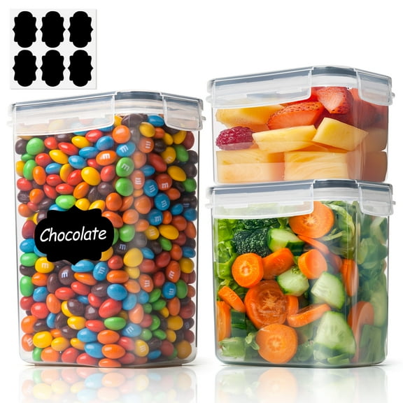 Food Storage Containers with Lids Set of 3 (2L/62oz) (1.4L/42oz) (0.8L/22oz), Airtight Food Storage Containers, Plastic Canisters Sets for Kitchen, Pantry Organizers for Sugar, Cereal and Snack
