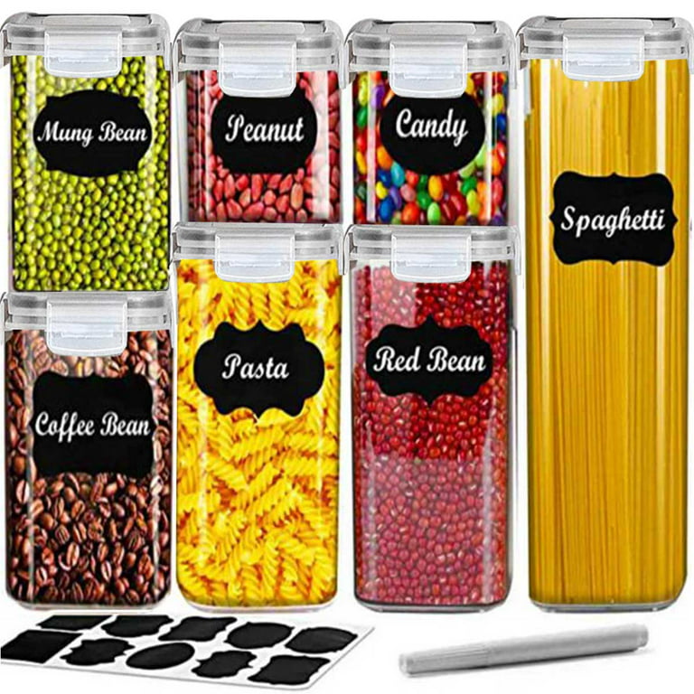 Food Storage Containers, Pantry Organization and Storage ,7 Pieces BPA Free  Plastic Airtight Kitchen Organization and Storage with Lock Lids . Labels