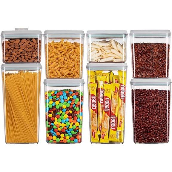 Food Storage Containers Pop Airtight Food Storage Containers with Lids for Kitchen Pantry Organizing Cereal Snack Flour Sugar Coffee Spaghetti Stackable - 8 Pcs (1.2, 2.0, 2.7, 3.3qt)*2