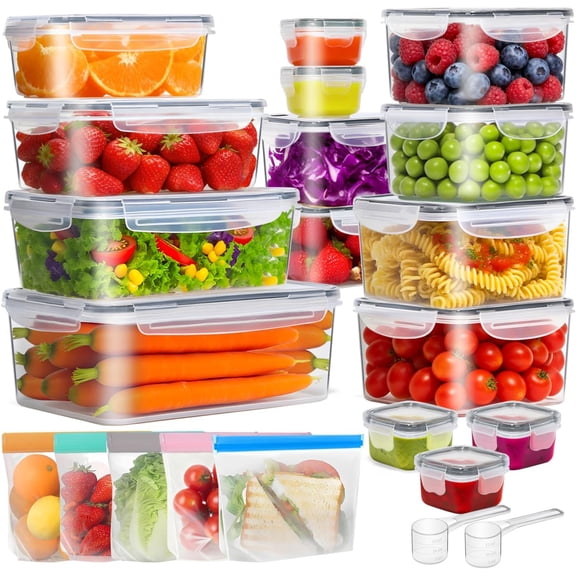 Food Storage Containers Set with Airtight Lids,Plastic Food Containers for Kitchen Storage and Organization, Leak Proof Meal Prep Container,Reusable Lunch Storage Set