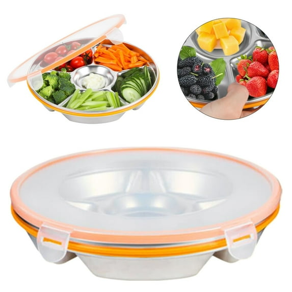 Food Storage Containers,Split Style Tray With Lid Stainless 6 Grid Snack And Vegetable Tray Suitable For Gatherings