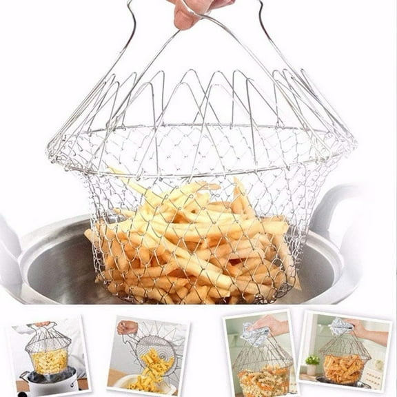Food Storage Containers,WAFJAMF Deep Fry Basket 304 Stainless Steel Multi Function Foldable Chef Cooking Basket Flexible Kitchen Tool For Food Washing Fruits Vegetables 304