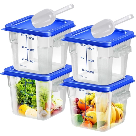 Food Storage Containers with Lid, Square Clear Commercial Storage Containers with Handle and Scale for Food Storage in Home Kitchen & Dining