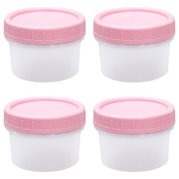 Food Storage Containers with Lids 4 Pack 120ml Small Plastic Reusable Airtight Freezer Deli Cups for Meal Prep Pink Lids
