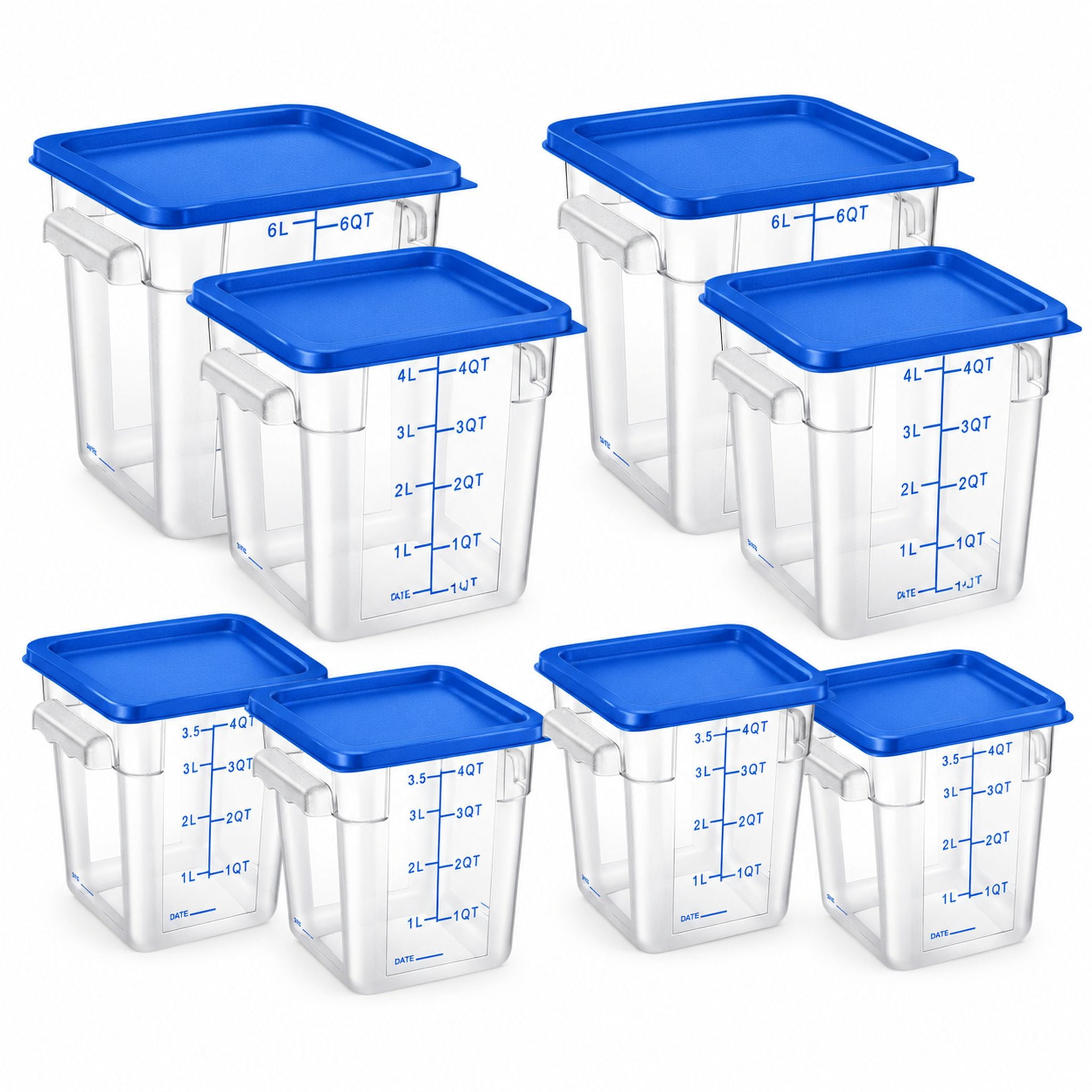 Plus Storage Containers Food Storage Containers with Lids, 8 Pack (4 QT and 6 QT), Blue ...