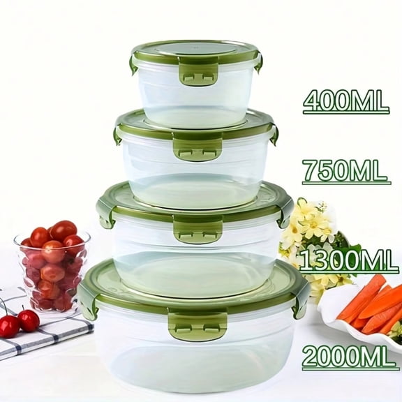 Food Storage Containers with Lids Airtight Round Food Grade Fresh Keeping Box Sealed Plastic Container for Fridge Fruit Lunch Reusable