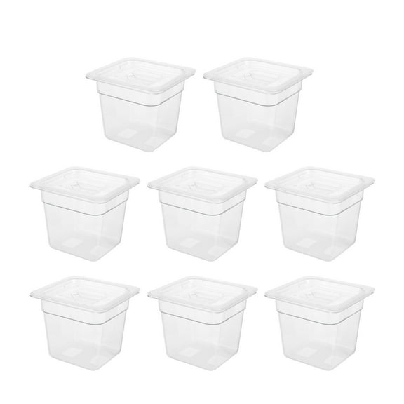 Food Storage Containers with Lids Free Standing Food Pan Food Prep Pan - Pack of 8 Clear 1/6 Size, 4" Deep Food Pan
