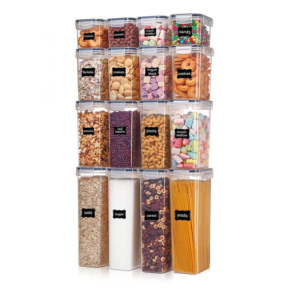 Behome Airtight Food Storage Containers with Lids, 16 pcs Leak-proof Food Canisters, BPA Free Kitchen and Pantry Organization Storage for Cereal, Dry Food, Flour, Includes 16 Labels & Marker