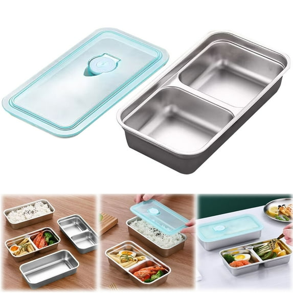Food Storage - Food Crisper - Stainless Steel Food Storage Container Double Compartment 2Pc(Two Crisper Boxes - Gray)