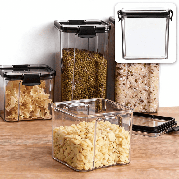 Food Storage Glass Square Containers for KitchenAirtight Transparent Jars for Fresh Keeping Grains Snacks Dried Fruit and Pantry Organization Sturdy Lids
