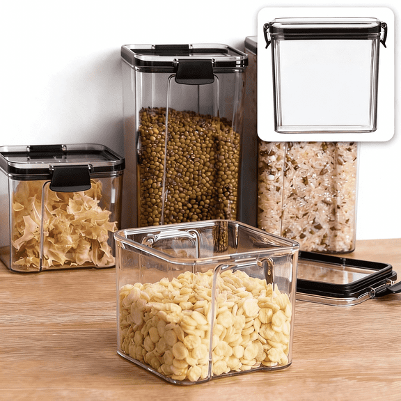 Food Storage Glass Square Containers for Kitchen with Lids - Transparent Airtight Jar for Fresh Keeping Dry Snacks Grains Fruits Reusable Food Prep and Storage
