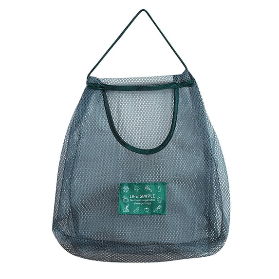 Food Storage Hanging Vegetable and Fruit Organizer Bag for Kitchen Wall Polyester Breathable Net Storage with Transparent Airflow Compartments, 13.7 in, Black