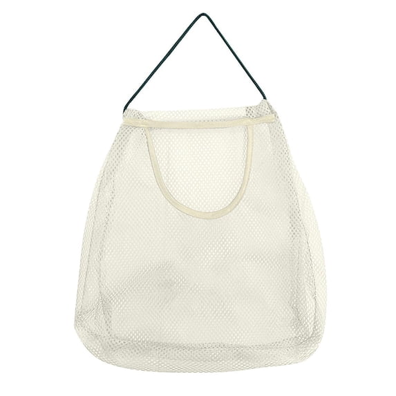 Food Storage Hanging Vegetable and Fruit Organizer Bag for Kitchen Wall Polyester Breathable Net Storage with Transparent Airflow Compartments, 13.7 in, White