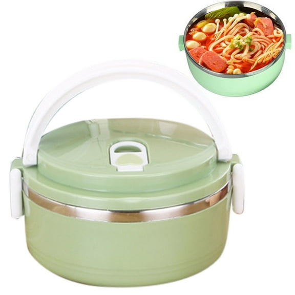 Food Storage - Insulated Stainless Steel Round Lunch Container with Stackable Design for Hot Meals Sealed Lid Keeps Food Warm Green