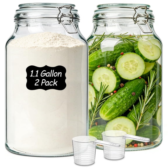 Food Storage Jars 138oz*2 Set Airtight Lid Bulk Flour Sugar Rice Ferment Storage