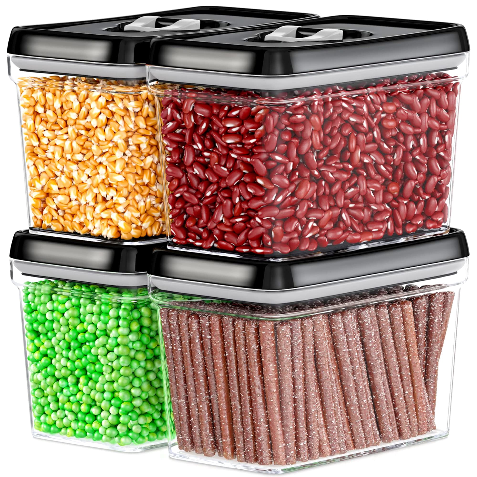 Food Storage Jars & Containers 03 Set of 4 - 2 Liters Clear Plastic Airtight Pantry Organization