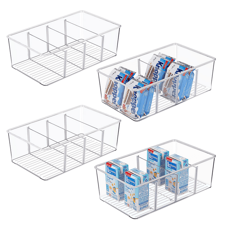 Food Storage Organizer Bin with 4 Compartment , Vtopmart Clear Plastic  Pantry Organizing Bins, for Spice Packets, Snacks, Pouches, Set of 4