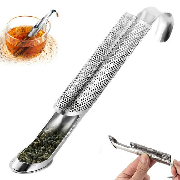 Food Storage Product Stainless Steel Tea Diffuser Upgrade with Fine Mesh Holes Universal Fit Hanging Hook Handle Infuser Mesh Strainer for Tea Brewing, 5.55×0.78 inch, Silver