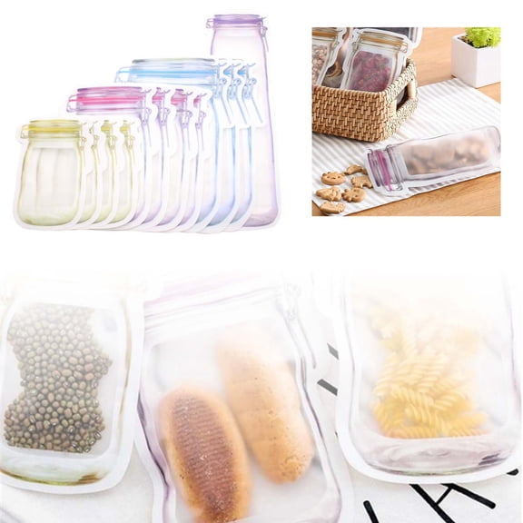 Food Storage Reusable Jar Seal Bags for Food Storage Stand-Up Snack Bags Travel Snack Bags Ideal for Picnics Camping and Transportation - 12Pcs