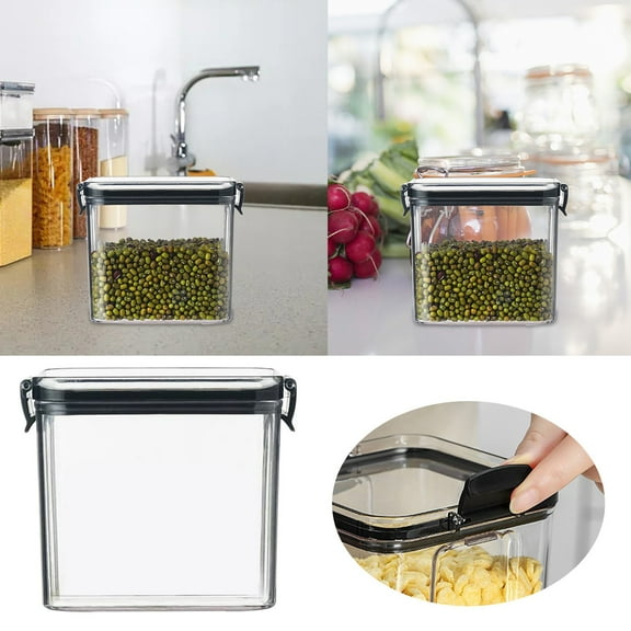 Food Storage Solutions Glass Square Containers with Glass Lids for Fresh Keeping - Transparent Airtight Jars for Kitchen Pantry Organization Storage for Grains Snacks, 4.0×3.7 inch, White
