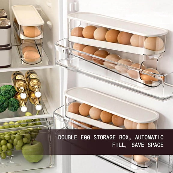 Food Storage Solutions Slide Type Egg Carton Double Automatic Egg Roller for Refrigerator Side Door and Kitchen Countertop Egg Holder