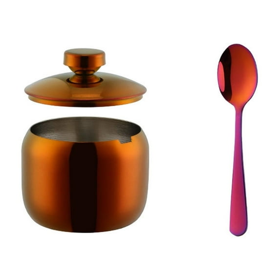 Food Storage Stainless Steel Jar 10oz Clear Glass Lid Spoon Container for Condiments Seasoning Candy and Coffee Storage Solutions