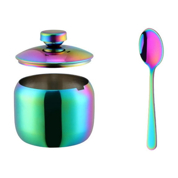 Food Storage 10oz Stainless Steel Container with Clear Glass Lid and Spoon Dishwasher Jar for Seasonings Condiments Candy and Coffee