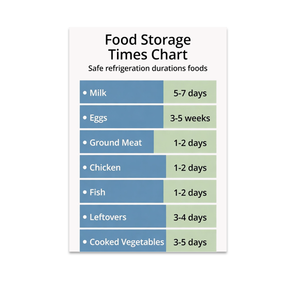 Food Storage Times Chart - Kitchen Organizer - 13x19 Glossy Poster Print