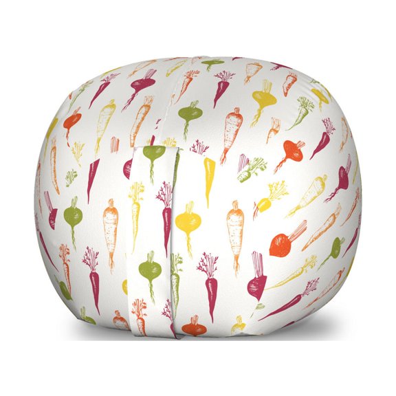Food Storage Toy Bag Chair, Radish Vegetables Kitchen Theme Apiaceae Vegan Print, Stuffed Animal Organizer Washable Bag, Small Size, Multicolor, by Ambesonne