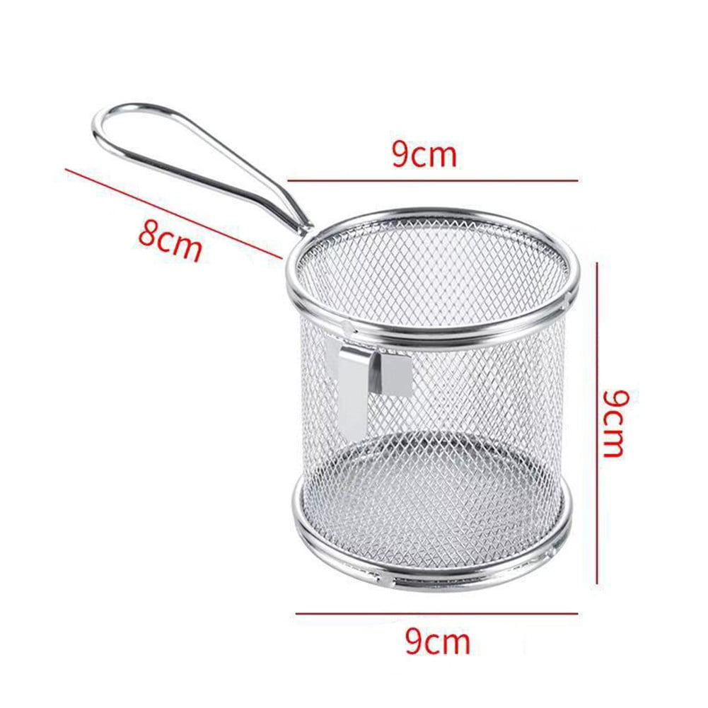 Stainless Steel Spider Strainer - 6 Inch Fine Mesh Pasta & Noodle Basket With Long Handle