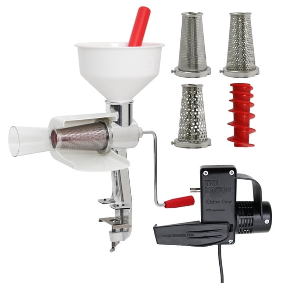 Johnny Apple Sauce Maker, Tomato Sauce Maker, Salsa, Pumpkin Puree, Remove Skins & Seeds From Produce, Model 250 Clamp Based Food Strainer with Electric Motor