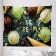 thumbnail image 1 of Food Tapestry, Pistachio Chocolate and Vanilla Flavored Ice Cream Scoops Waffles Cones, Fabric Wall Hanging Decor for Bedroom Living Room Dorm, 5 Sizes, Charcoal Grey Multicolor, by Ambesonne, 1 of 1