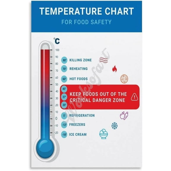 Food Temperature Chart Poster Restaurant Kitchen Wall Decor Wall Art for Bedroom Living Room Decor