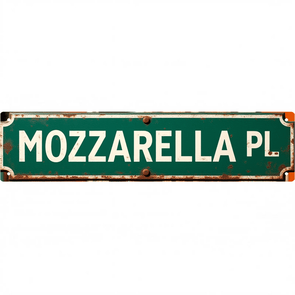 Food-Themed Tin Sign 16*4 Inches - Great for"Mozzarella Pl" Kitchen, Dining Room, Snack Area - Features Mozzarella Pl Design, Enhances Retro Kitchen Decor