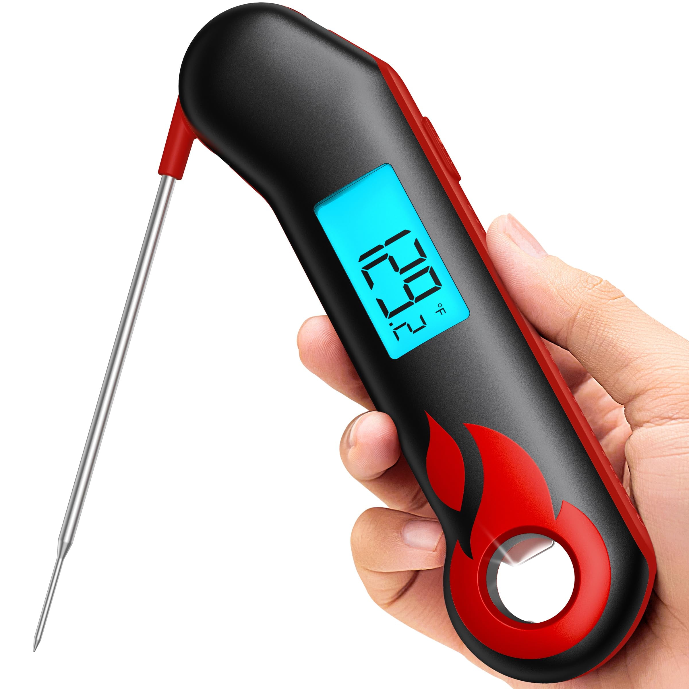 Food Thermometer Black&Red Instant Read NIST Certified Waterproof for BBQ/Grill/Cooking