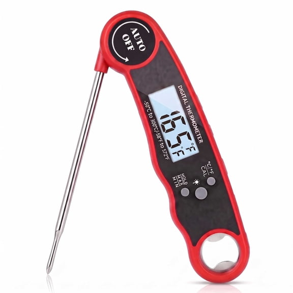 DAYBETTER Digital Food Thermometer, Foldable Probe & Instant Read Thermometer with Backlight, for Grilling & Cooking, Red