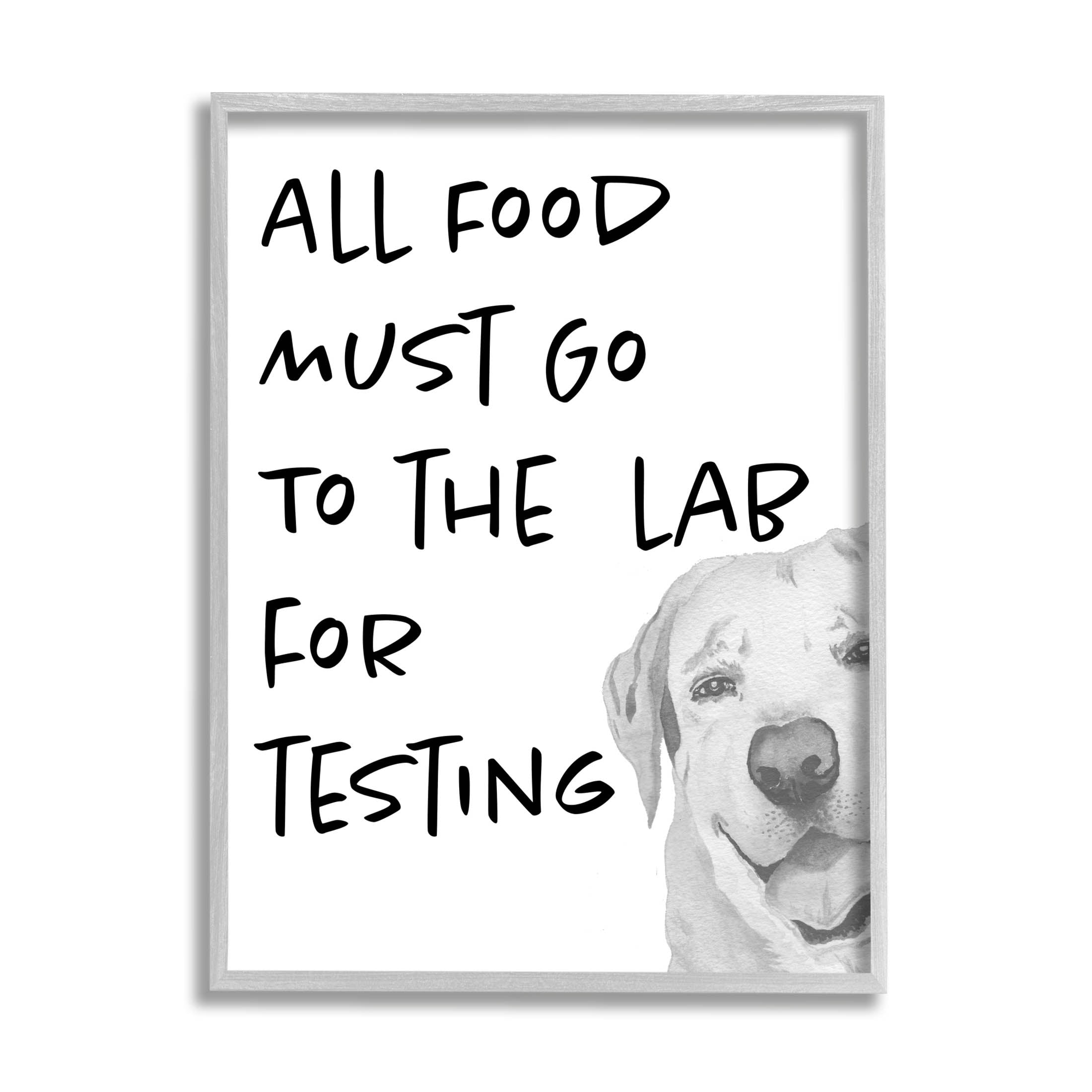 Food To Lab For Testing Funny Dog Animals & Insects Graphic Art Gray Framed Art Print Wall Art