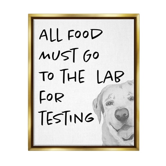 Food To Lab For Testing Funny Dog Animals & Insects Graphic Art Metallic Gold Framed Art Print Wall Art