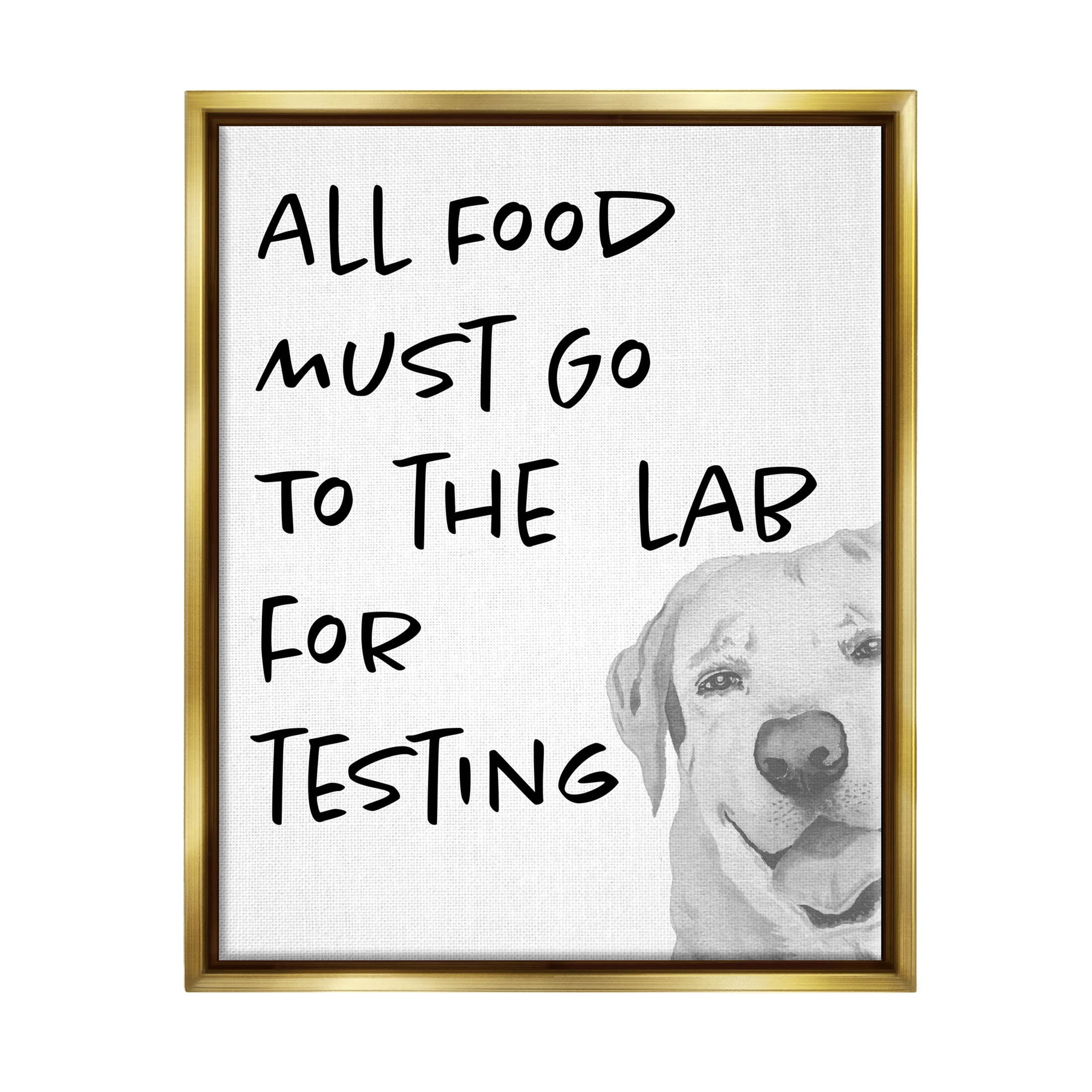 Food To Lab For Testing Funny Dog Animals & Insects Graphic Art Metallic Gold Framed Art Print Wall Art